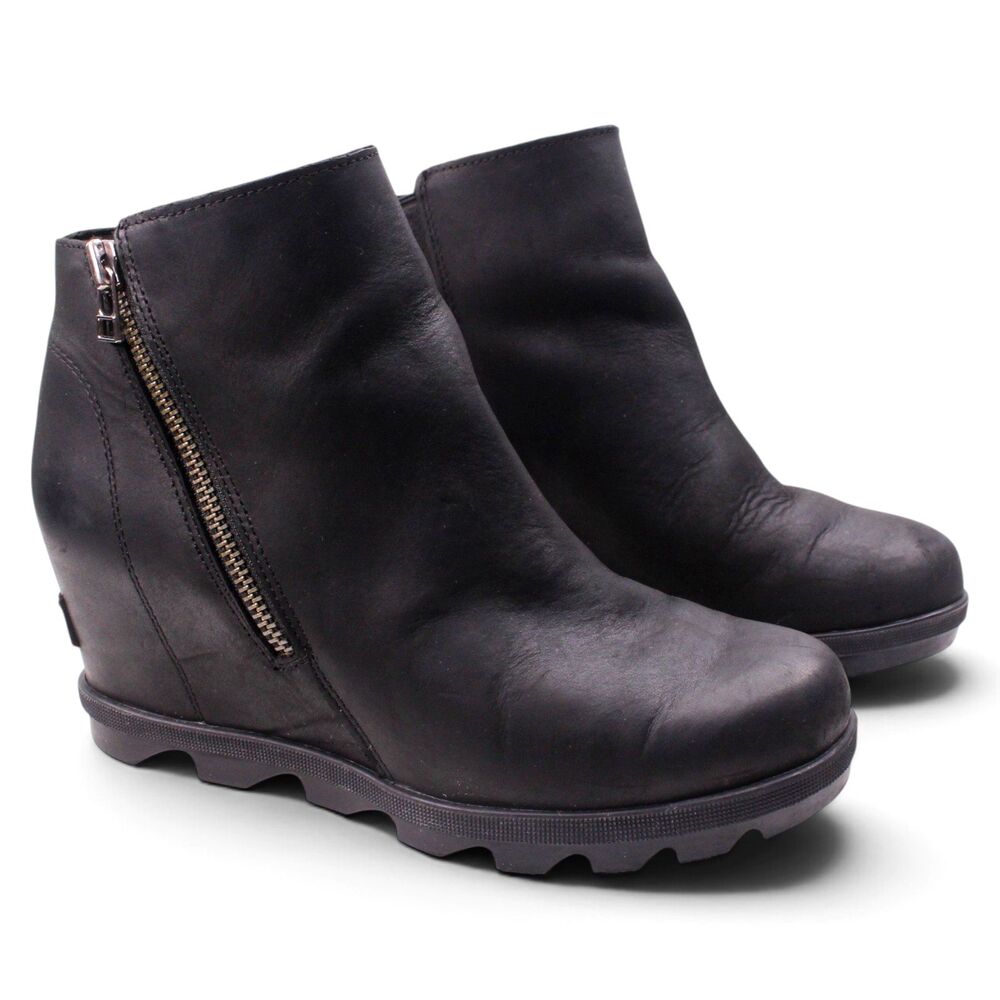 Sorel Joan of Arctic Wedge II Zip Boots Women 9 Black Leather